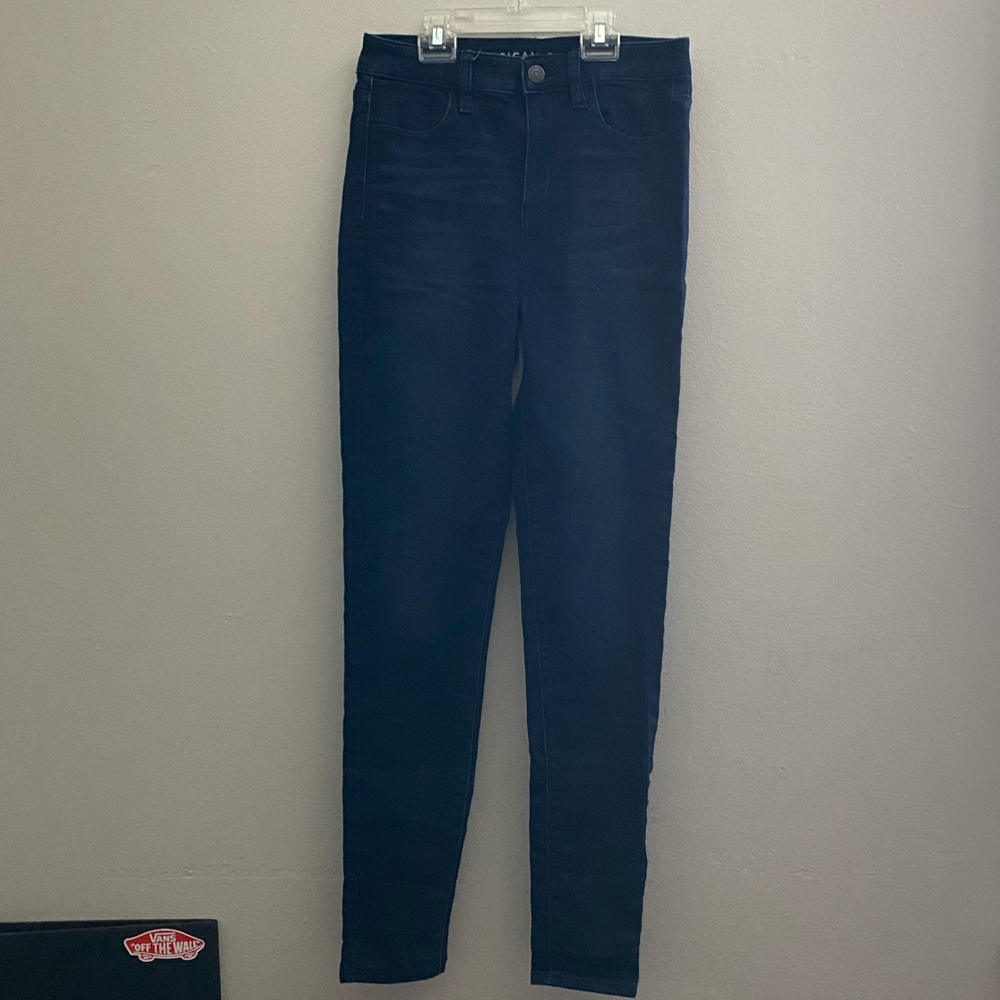 These are dark blue jeans. These are super stretchy.